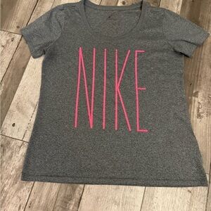 NIKE Dri Fit Tee Gray Bright Pink Medium Short Sleeve Athletic Gym Running